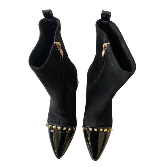 Azura Black Suede Ankle Boots With Gold Studs & Patent Toe Size 37 - Picture 5 of 12